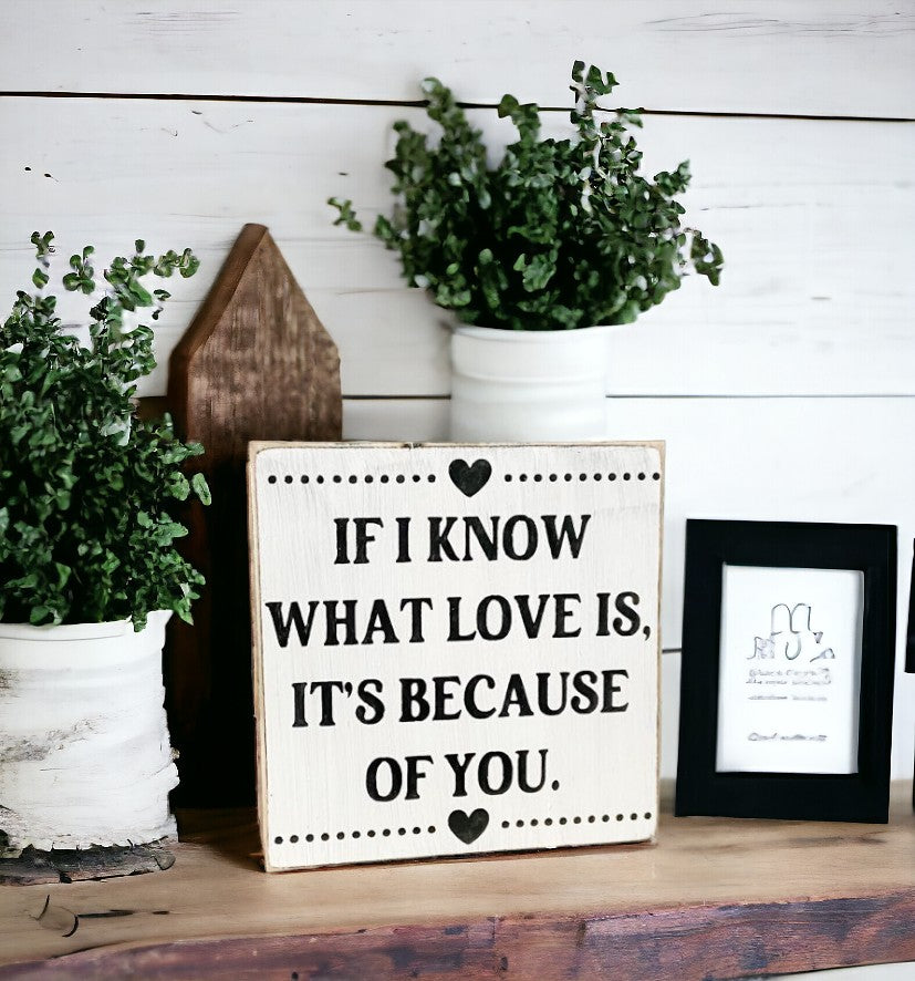 If I know What Love Is, It's Because Of You Wood Block Sign