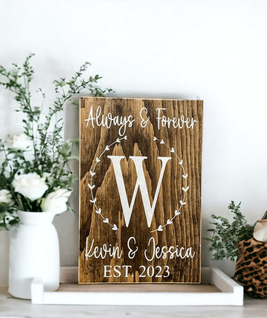 Personalized Always And Forever Wood Block Sign