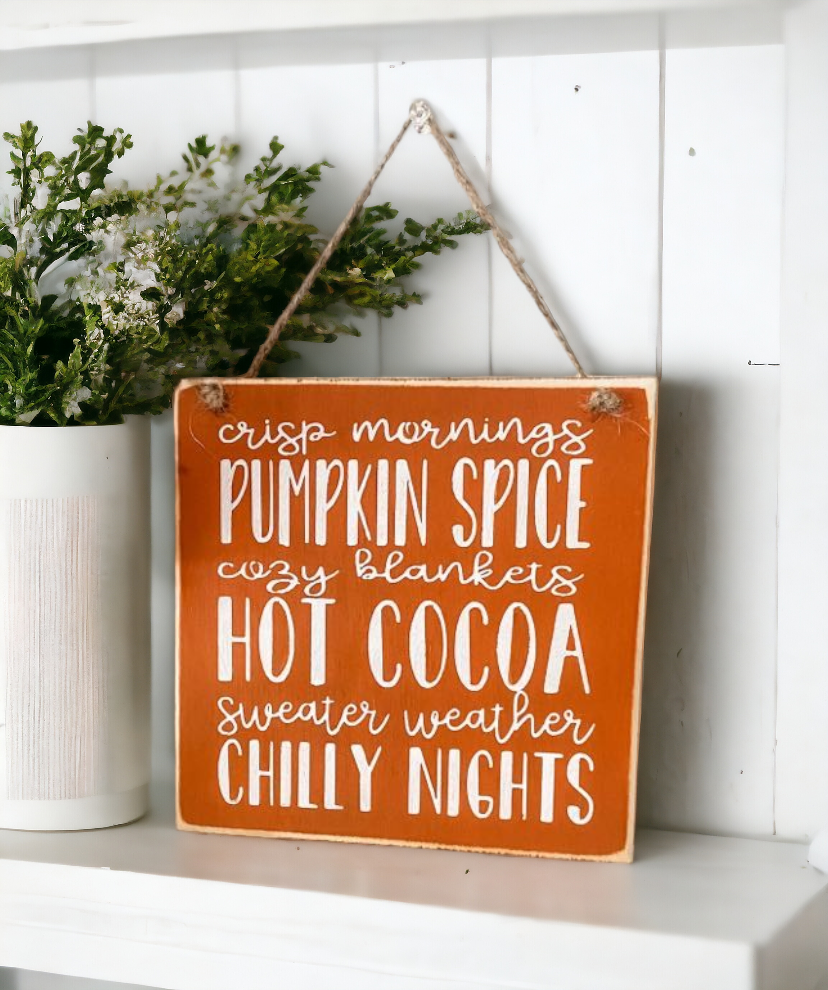 8" x 8" Fall Bucket List Wood Sign - Burnt Orange Background with White Text - Perfect Autumn Decor and Gift, Inspired by the Vibrancy of Fall Activities