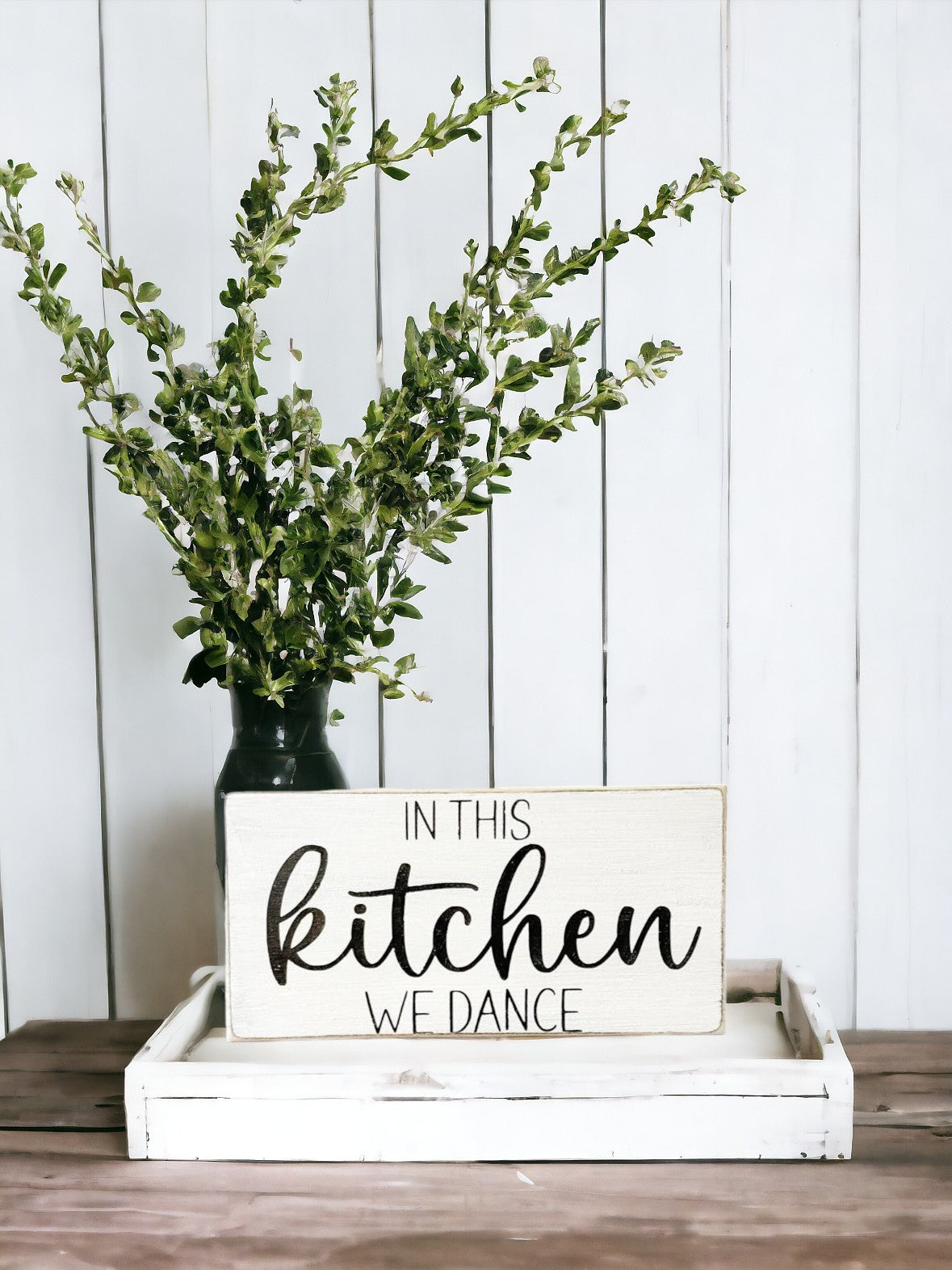 In this Kitchen We Dance Wood Sign - Fun Rustic Kitchen Shelf Decor and Housewarming Gift