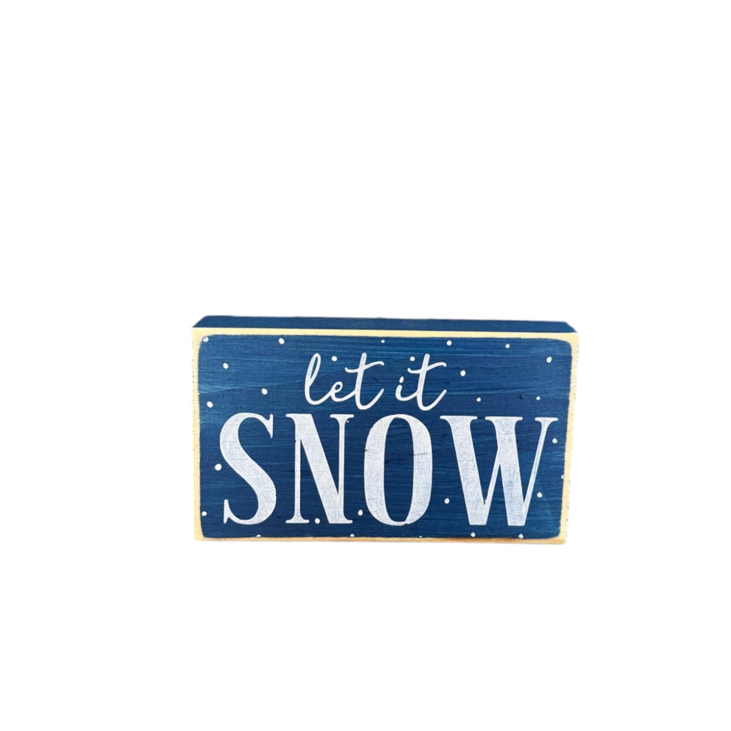 Charming 3.5" x 6" wood sign featuring the phrase “Let It Snow” in white text with snowflakes, ideal for enhancing winter mantel decor.