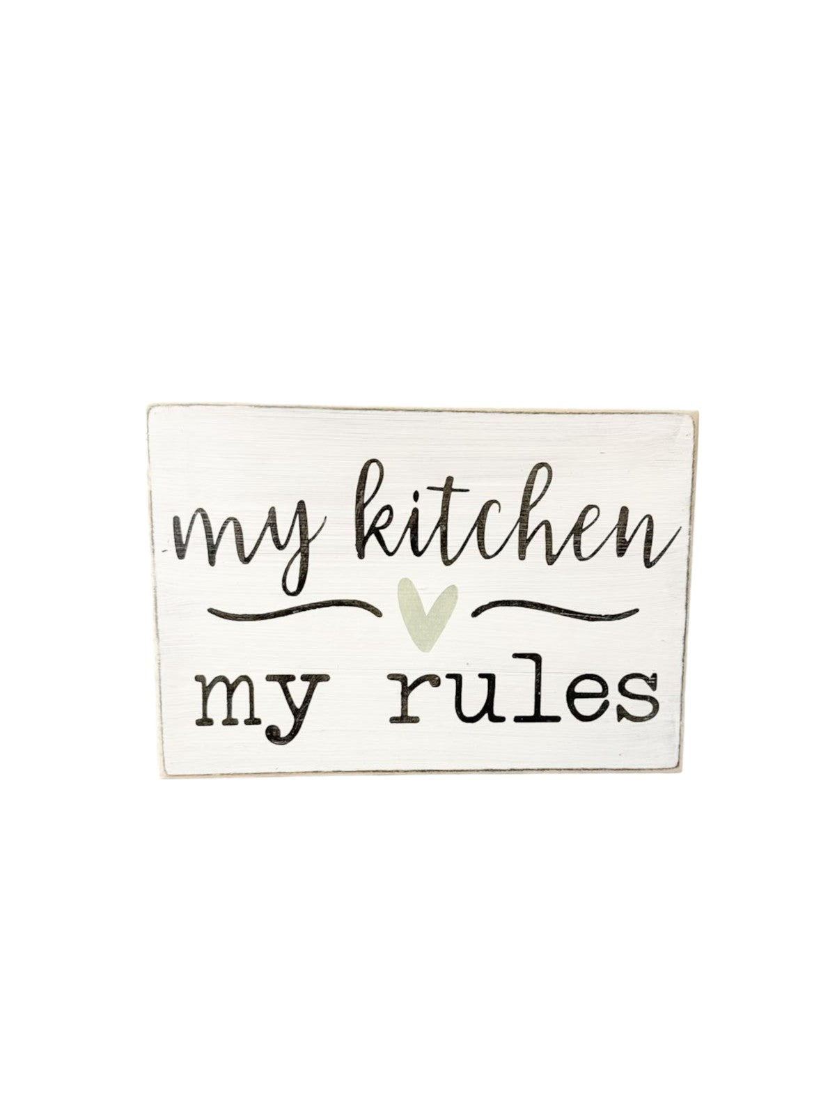 My Kitchen My Rules Wood Sign with Green Heart - Playful Kitchen Decor Gift for Mom or Wife
