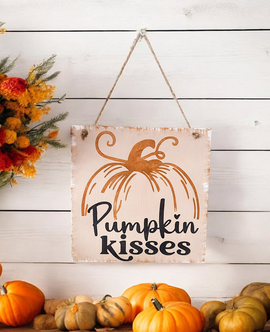 Pumpkin Kisses Wooden Hanging Fall Sign