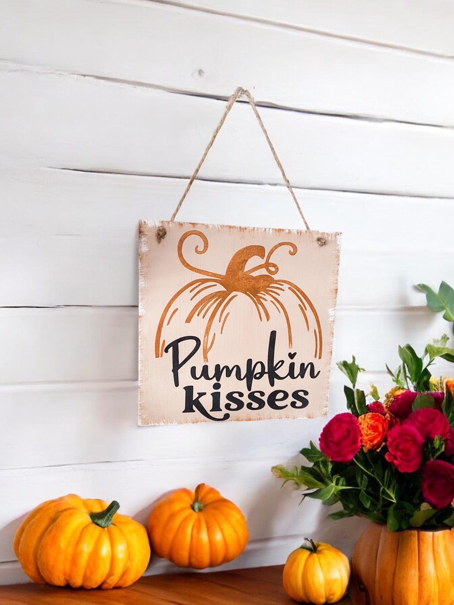 Pumpkin Kisses Wooden Hanging Fall Sign