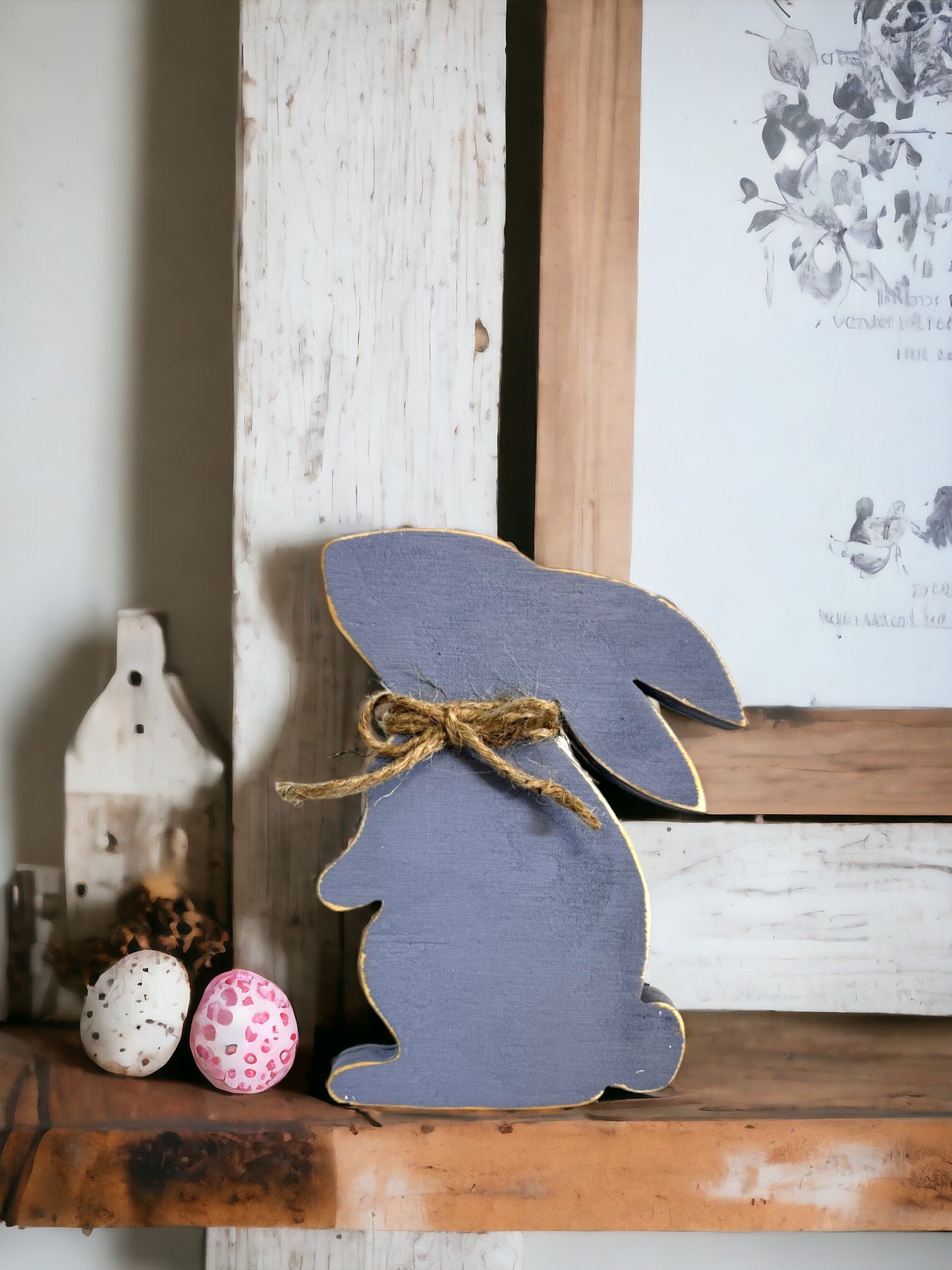 Purple Wooden Standing Bunny- Easter Shelf Decoration