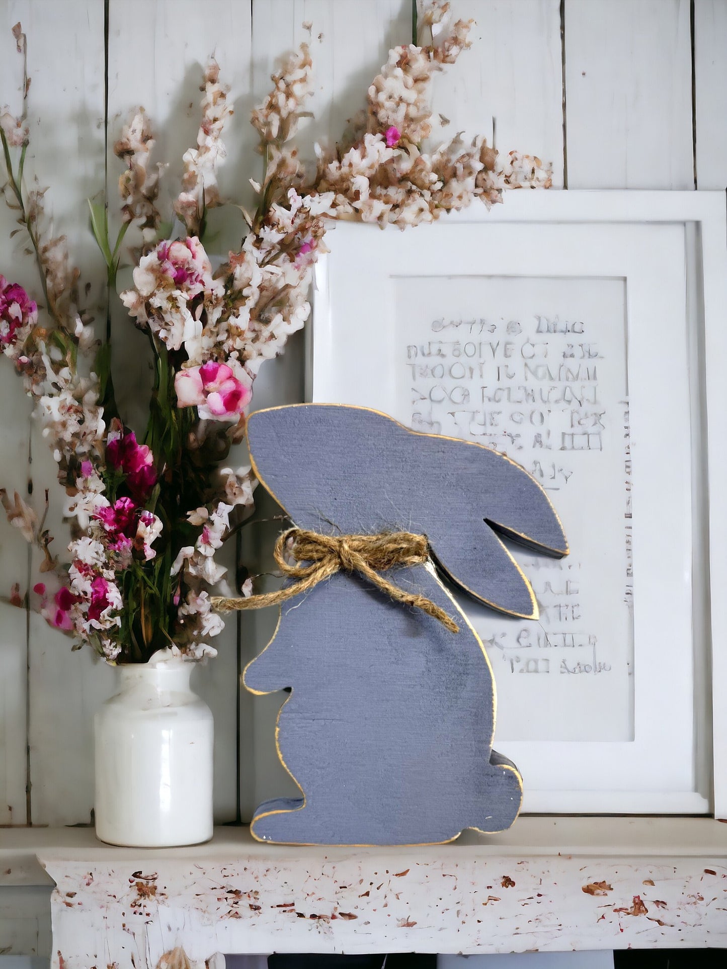 Purple Wooden Standing Bunny- Easter Shelf Decoration