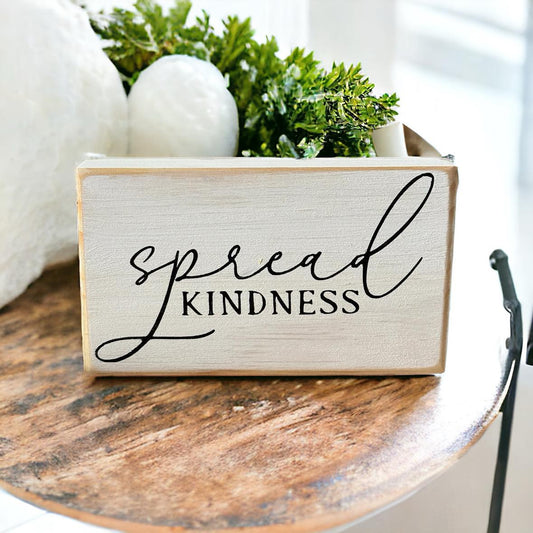 Elegant 'Spread Kindness' Wood Block Sign - 3.5"x6" - Black on White - Ideal Tabletop Decor