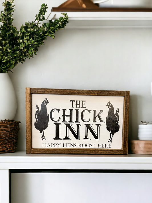 The Chick Inn Framed Wood Sign - Wooden Wall Art Decor
