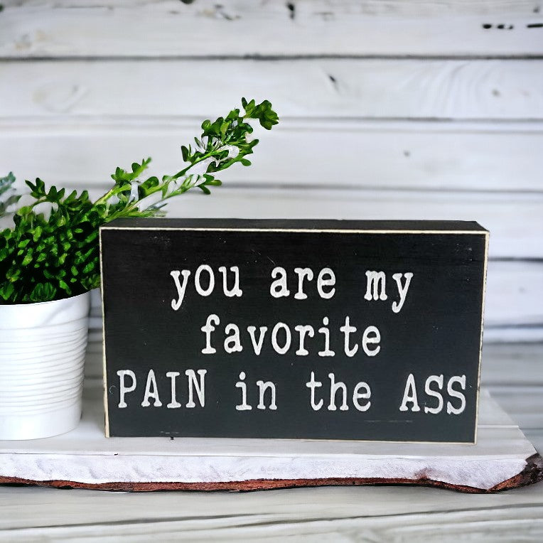 3.5" x 6" wood sign with white text on black background, reading 'You are my favorite pain in the ass